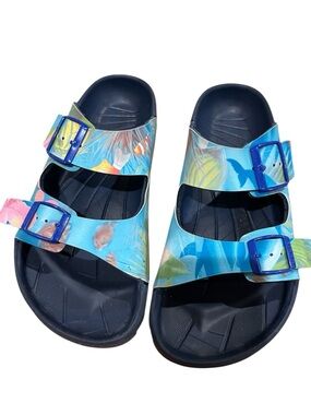Birkenstock ‘Birki’s’ Sz39R Blue Tropical Print Two-Strap Sandals